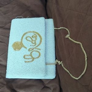 NWOT Bride Script Beaded Fold Over Clutch Bridal Bag in Ivory/ Champagne